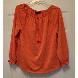Gently Loved Rafaella Orange Women's 3/4 Sleeve Blouse Size Small